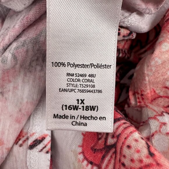 Terra & Sky Womens Plus Size Coral Paisley Short Sleeve Top Size 1X 16W-18W - Picture 5 of 7